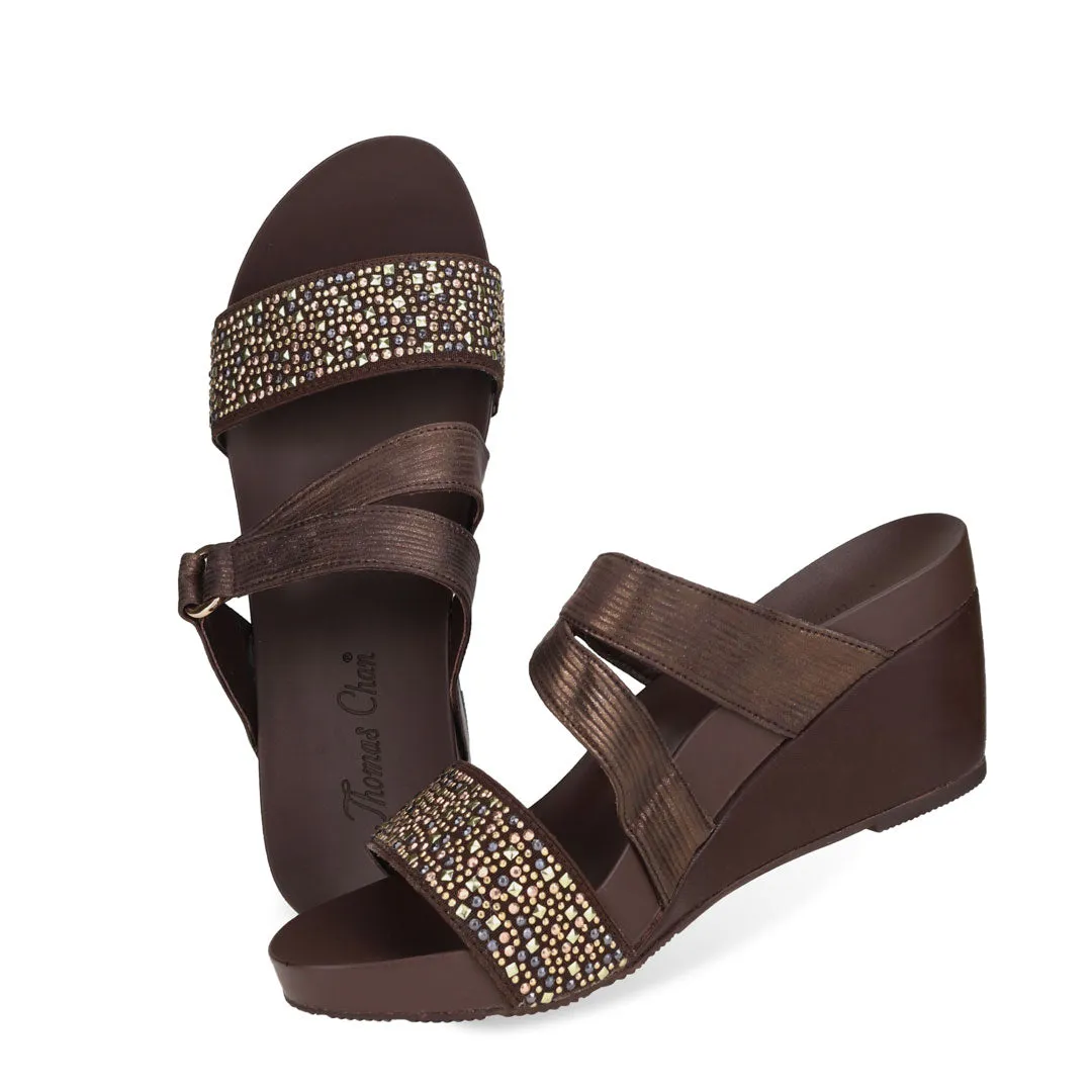 [20% off at cart] Strappy Rhinestone Wedge Sandals