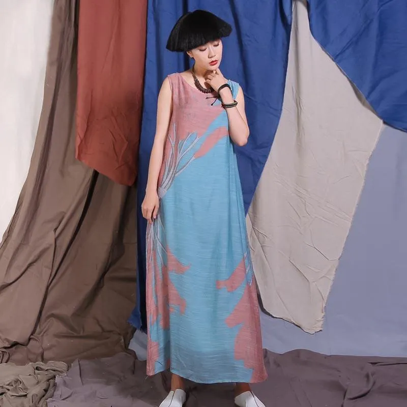 80s Fashion Pink and Blue Pastel Maxi Dress