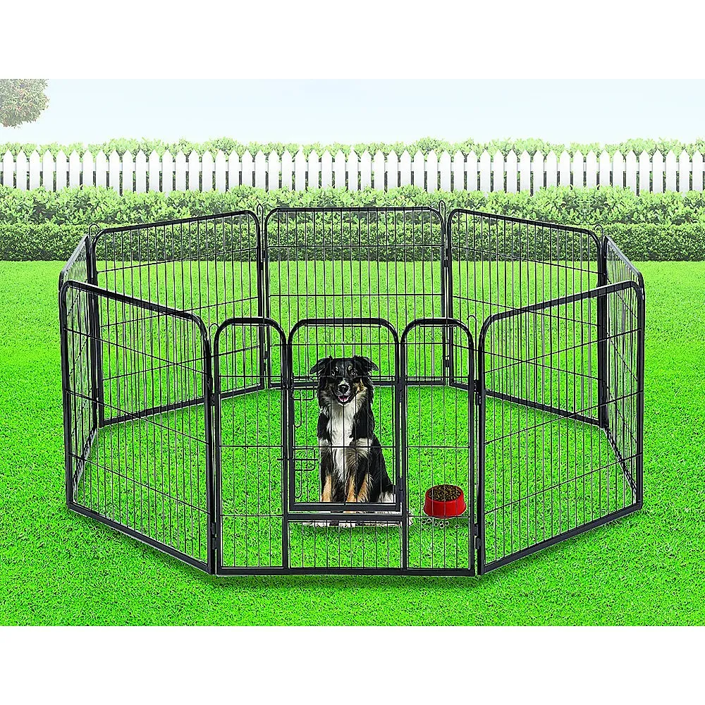 Adjustable 8-Panel Pet Playpen, Black Steel, 80cm High