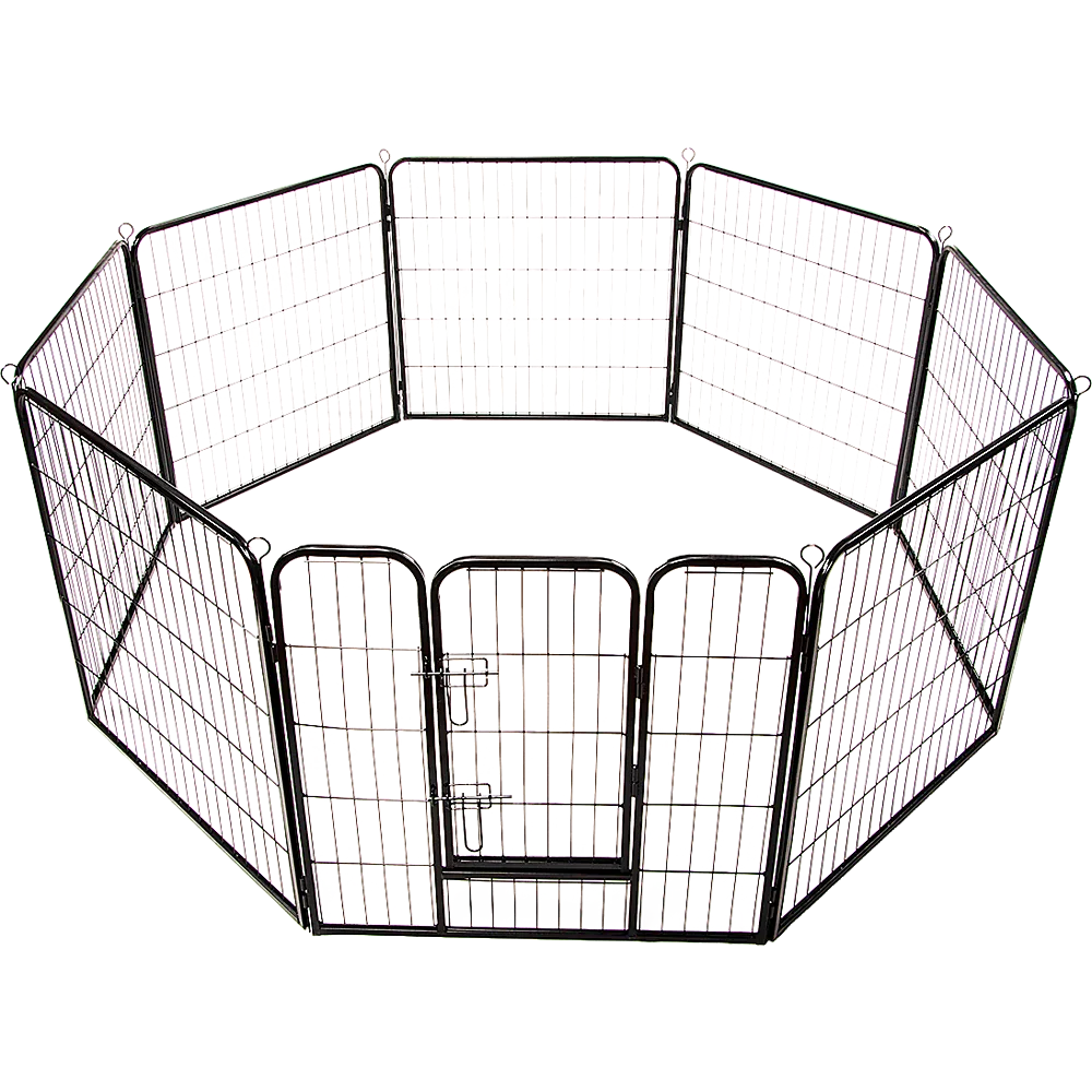 Adjustable 8-Panel Pet Playpen, Black Steel, 80cm High