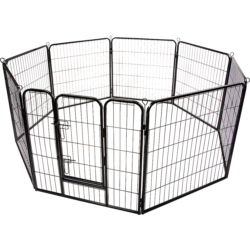 Adjustable 8-Panel Pet Playpen, Black Steel, 80cm High