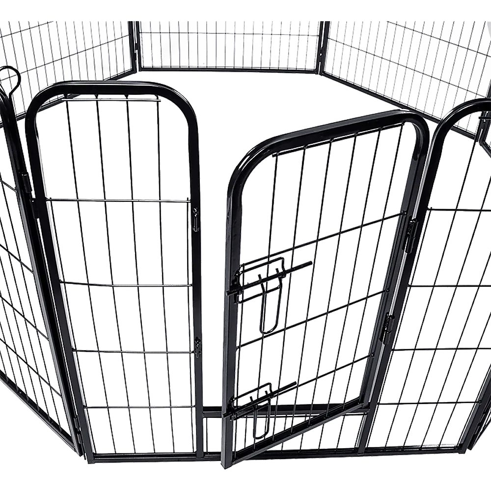 Adjustable 8-Panel Pet Playpen, Black Steel, 80cm High