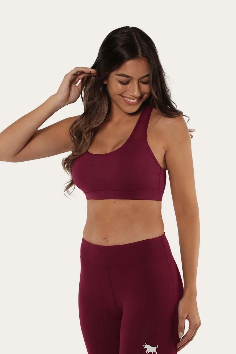 Allora Womens Mesh Panel Sports Bra - Cabernet