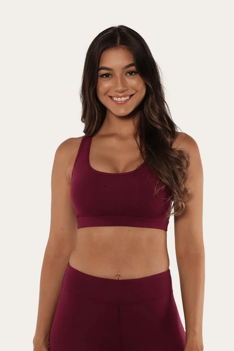 Allora Womens Mesh Panel Sports Bra - Cabernet