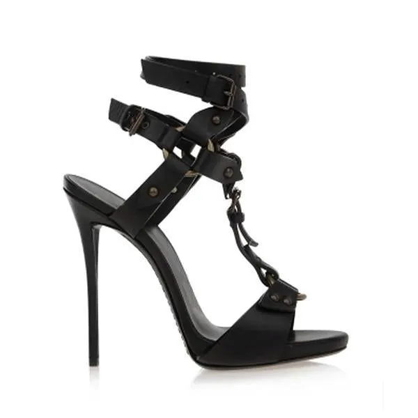 Amozae- Gladiator Split Leather Ankle Strap High Heels