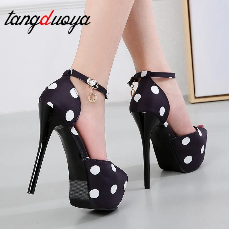 Amozae New Platform High Heel Polka Dot Sweet Silk Satin Shallow Mouth Fish Mouth Single Shoes Women Shoes Offwhite Shoes High Heels A8