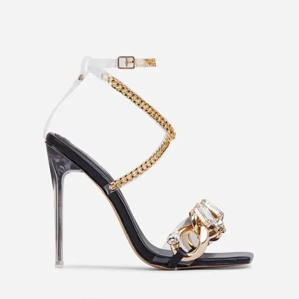 Amozae- Noble Gold Chain Large Crystal High Heel Sandals