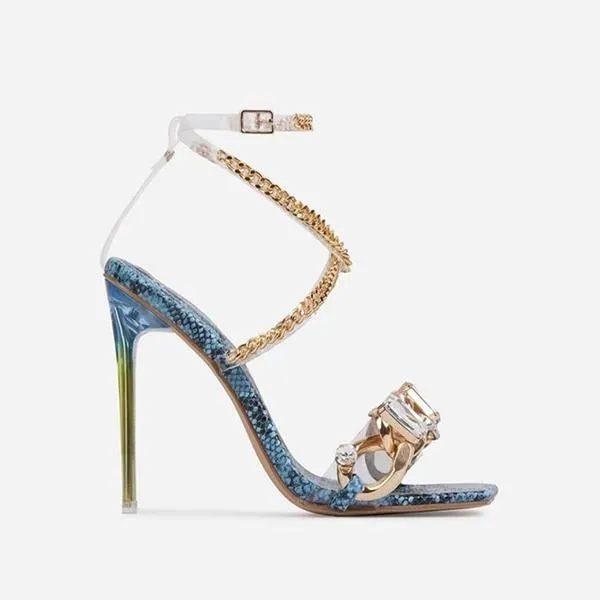 Amozae- Noble Gold Chain Large Crystal High Heel Sandals