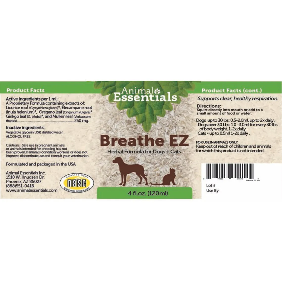 Animal Essentials Breathe EZ Liquid Herbal Formula for Dogs & Cats