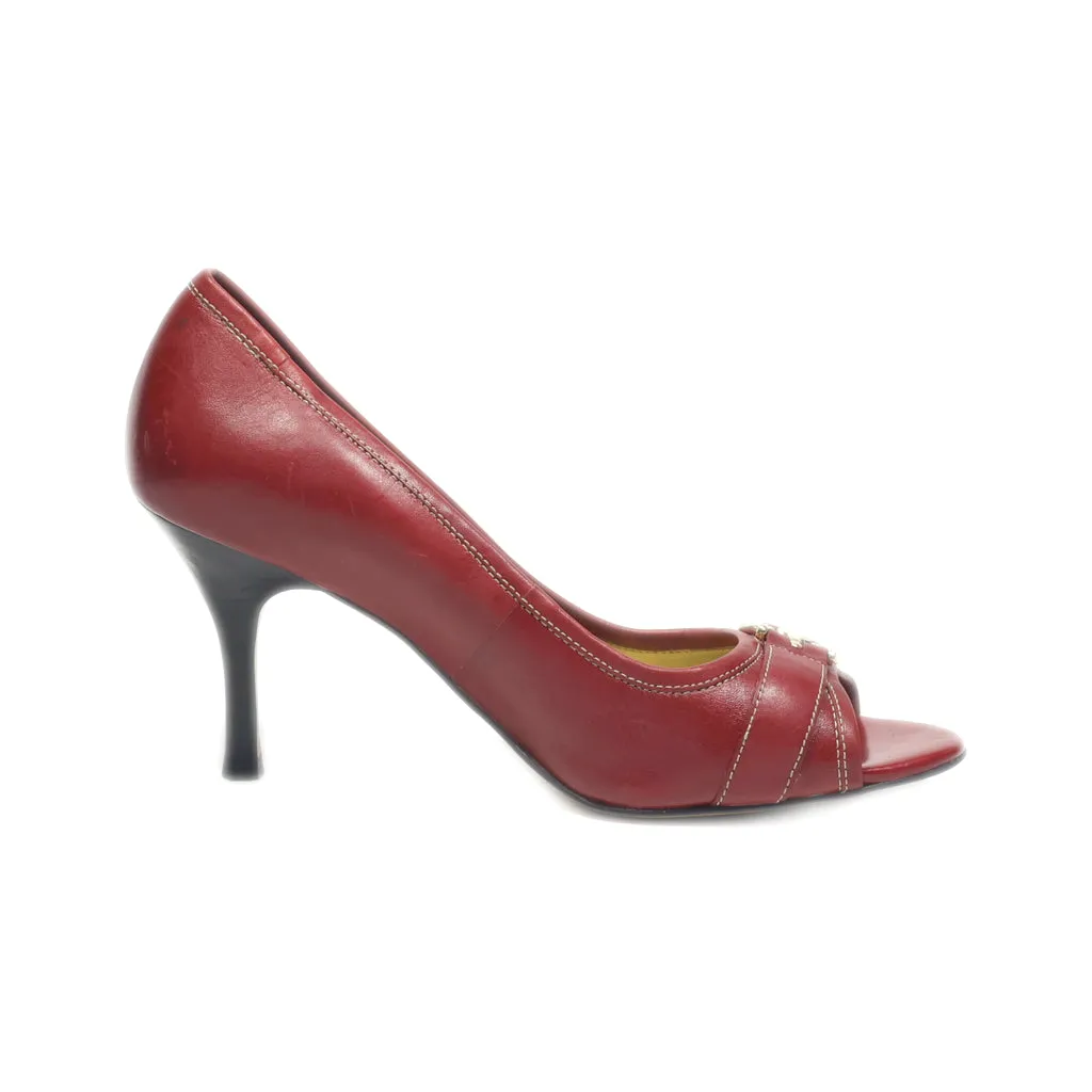 Anne Klein Peep Toe Leather Maroon Colour For Women