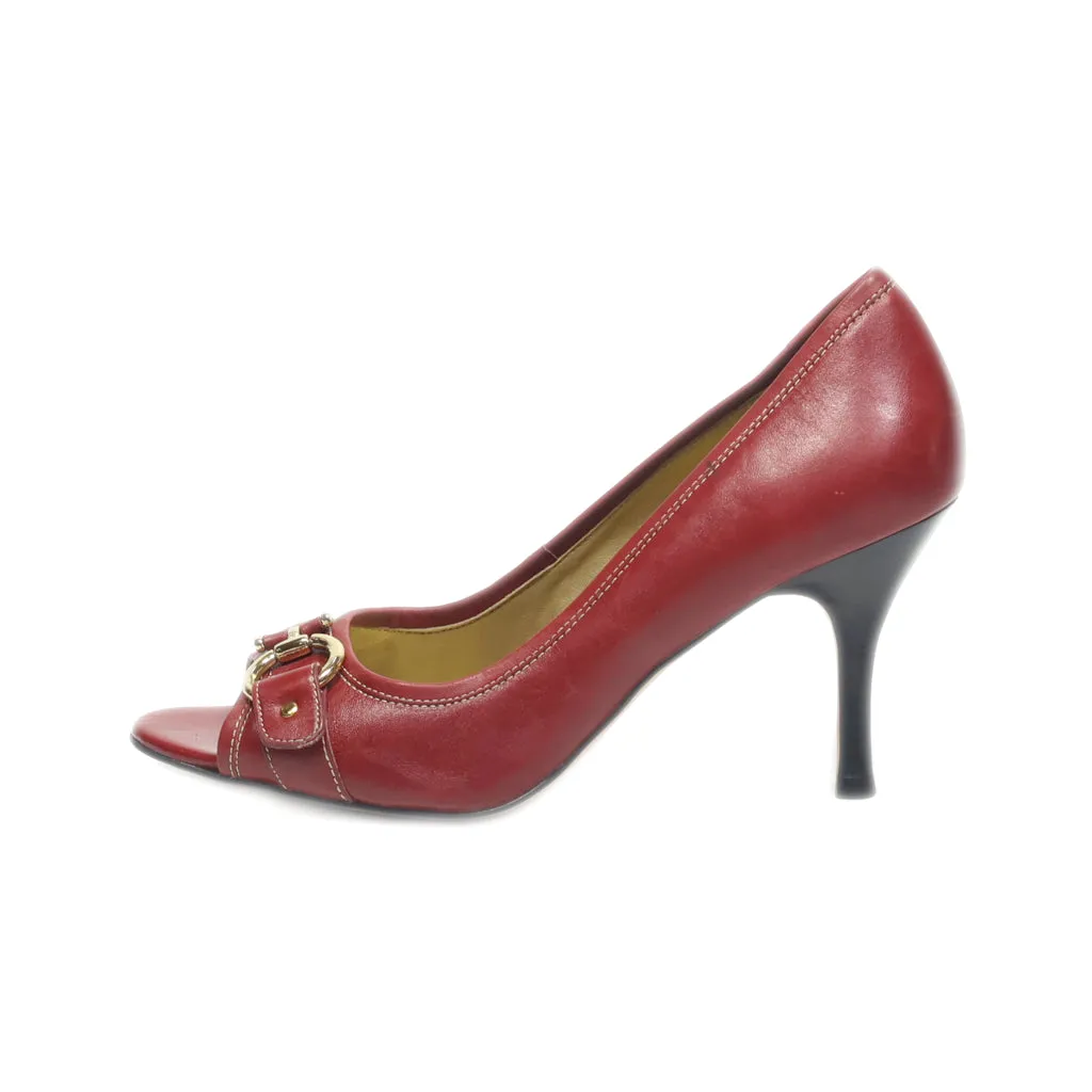 Anne Klein Peep Toe Leather Maroon Colour For Women