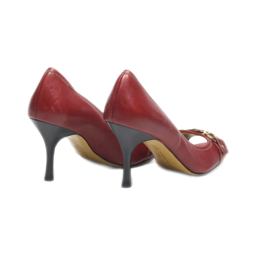 Anne Klein Peep Toe Leather Maroon Colour For Women