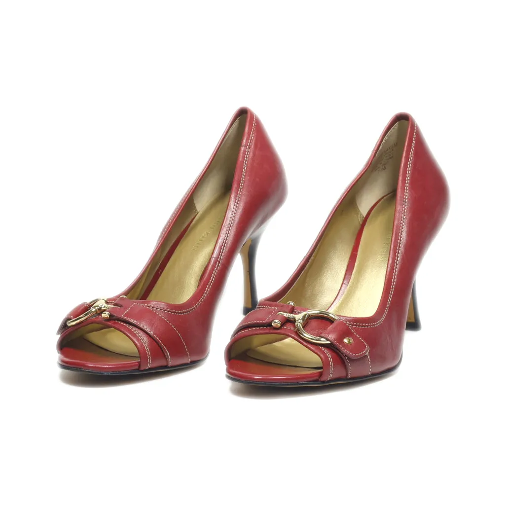 Anne Klein Peep Toe Leather Maroon Colour For Women