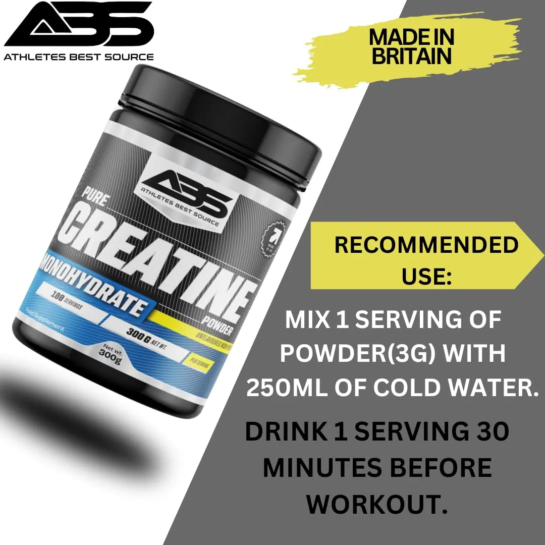 ATHLETES BEST SOURCE Pure Creatine Monohydrate Powder Unflavoured | Supports Athletic Performance & Heavy Workout | Formulated & Imported in UK | 300 Gms Powder for 100 Servings (Pack of 4)