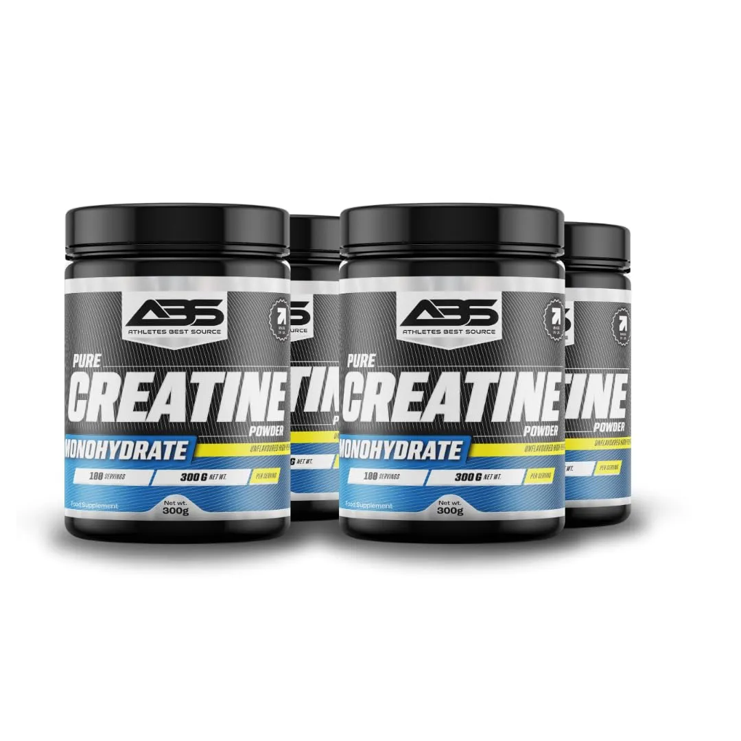 ATHLETES BEST SOURCE Pure Creatine Monohydrate Powder Unflavoured | Supports Athletic Performance & Heavy Workout | Formulated & Imported in UK | 300 Gms Powder for 100 Servings (Pack of 4)