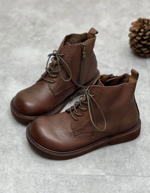 Autumn Winter Wide Toe Box Lace up Retro Ankle Boots 35-41