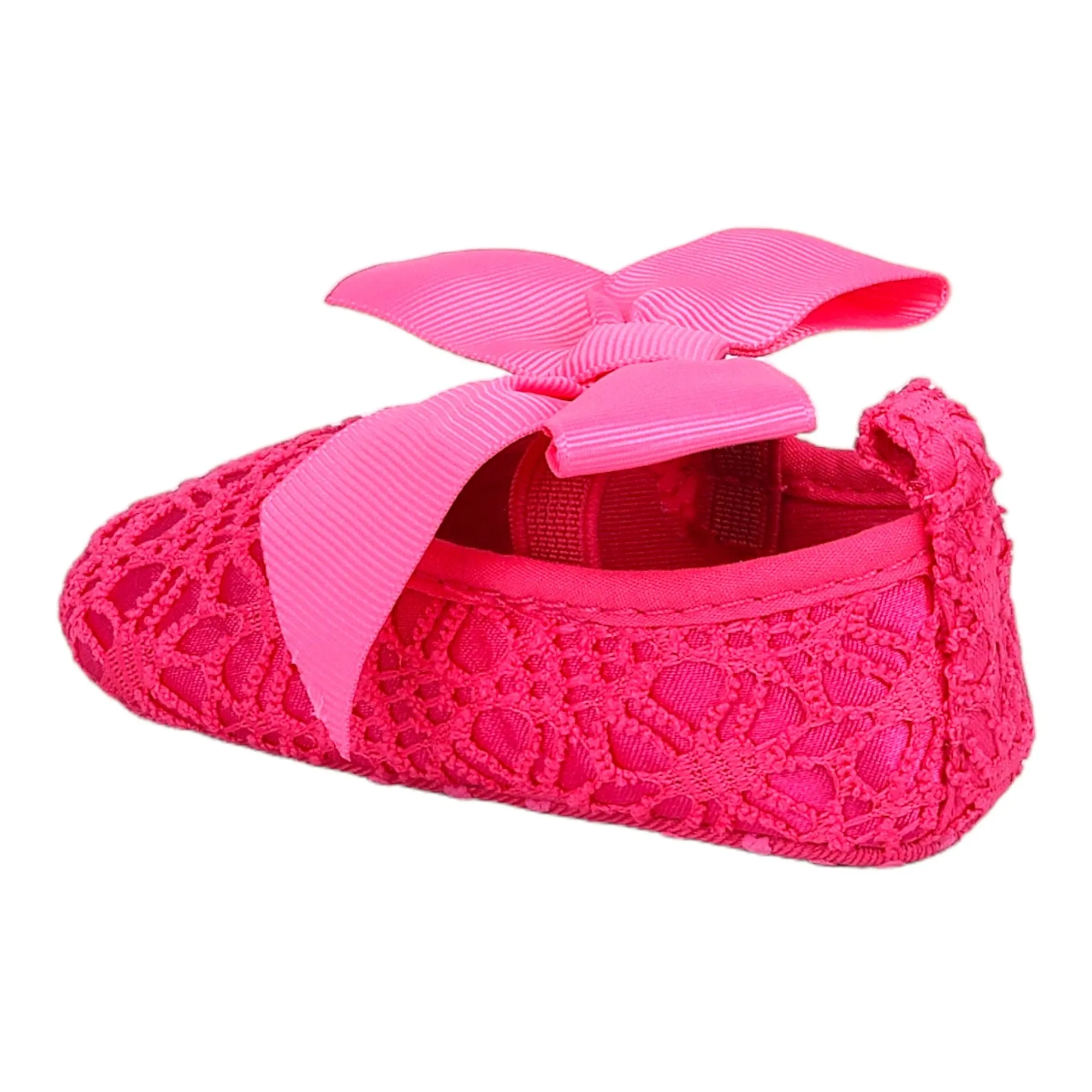 Baby Moo Big Bow Satin Lace Elastic Strap Ballerina Booties - Pink