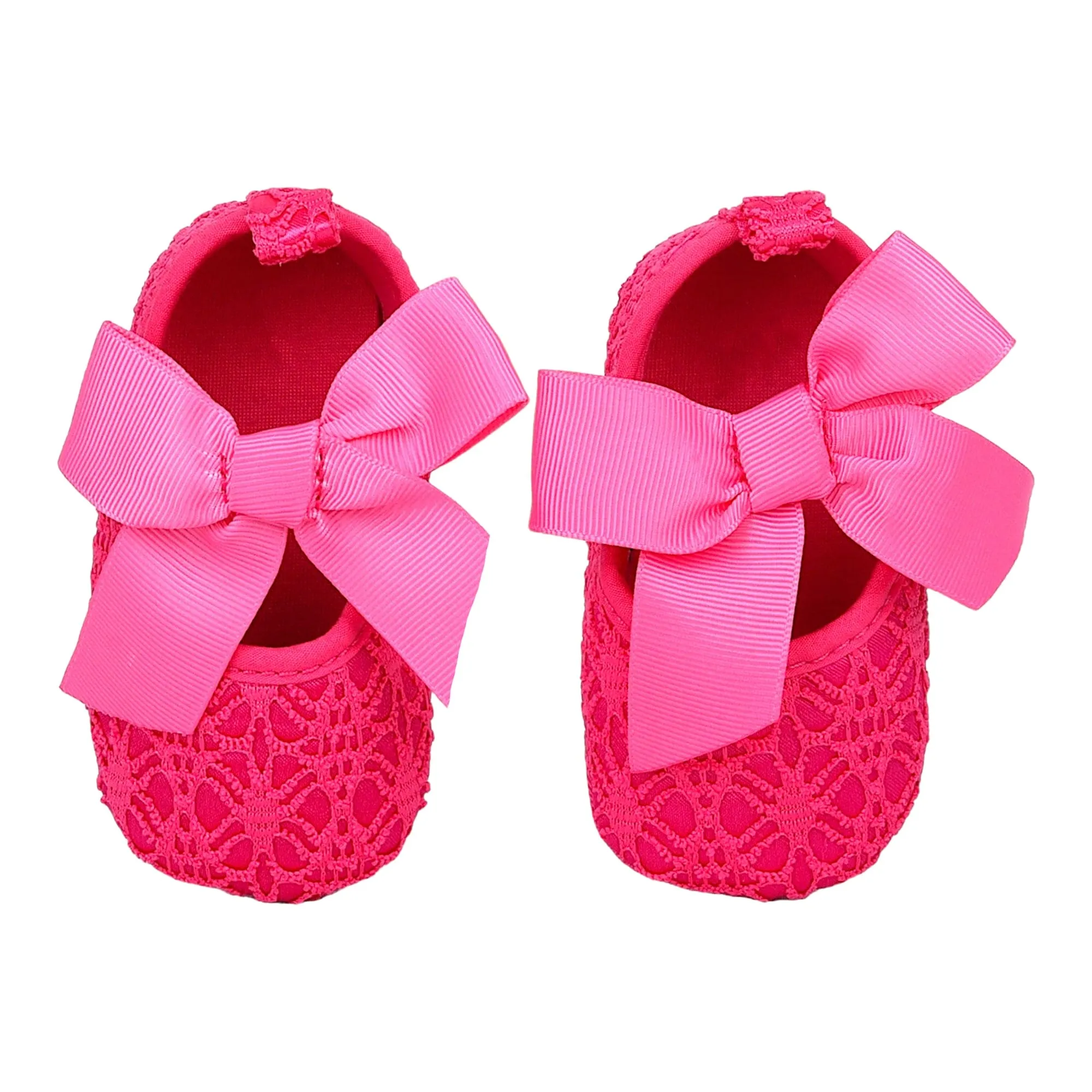 Baby Moo Big Bow Satin Lace Elastic Strap Ballerina Booties - Pink