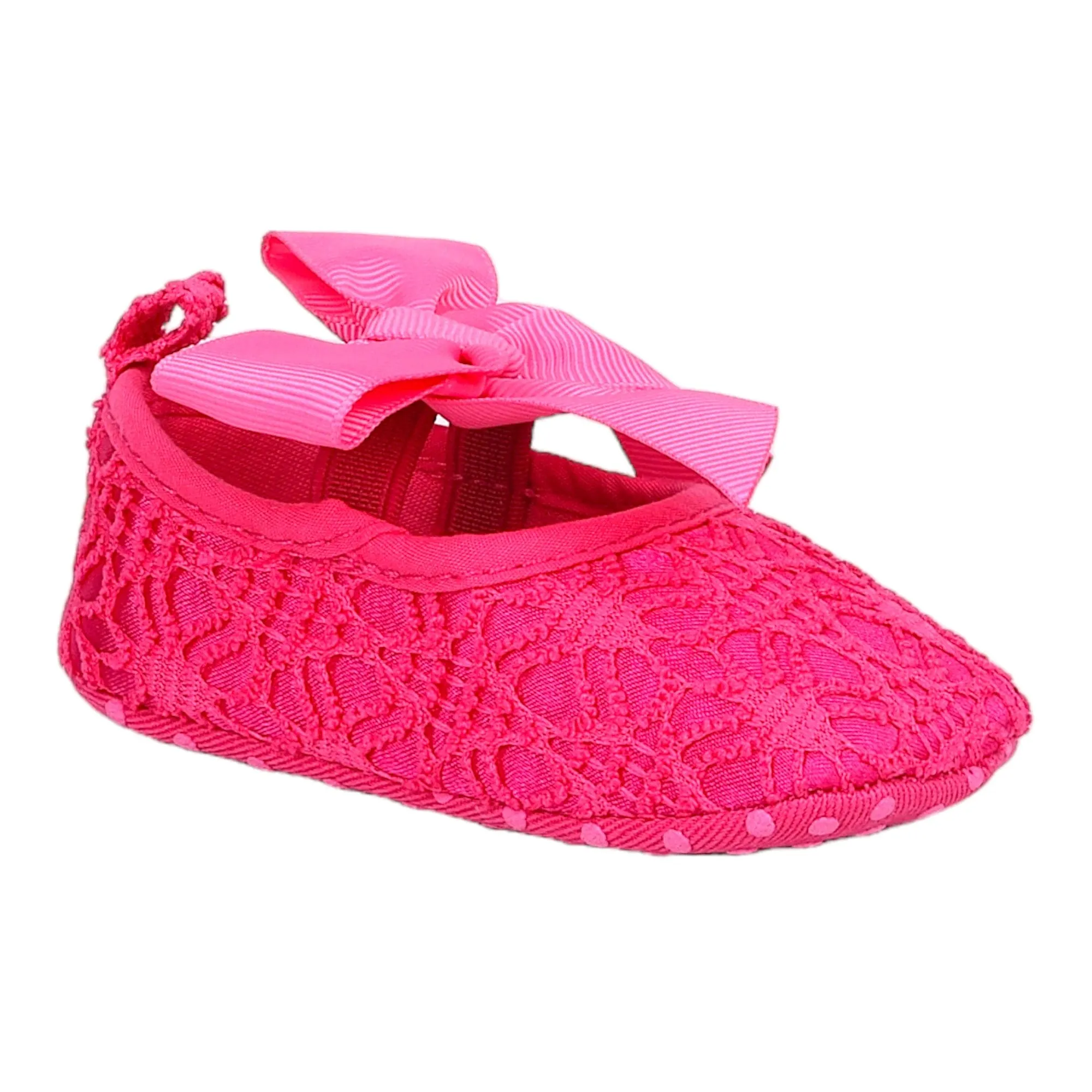 Baby Moo Big Bow Satin Lace Elastic Strap Ballerina Booties - Pink