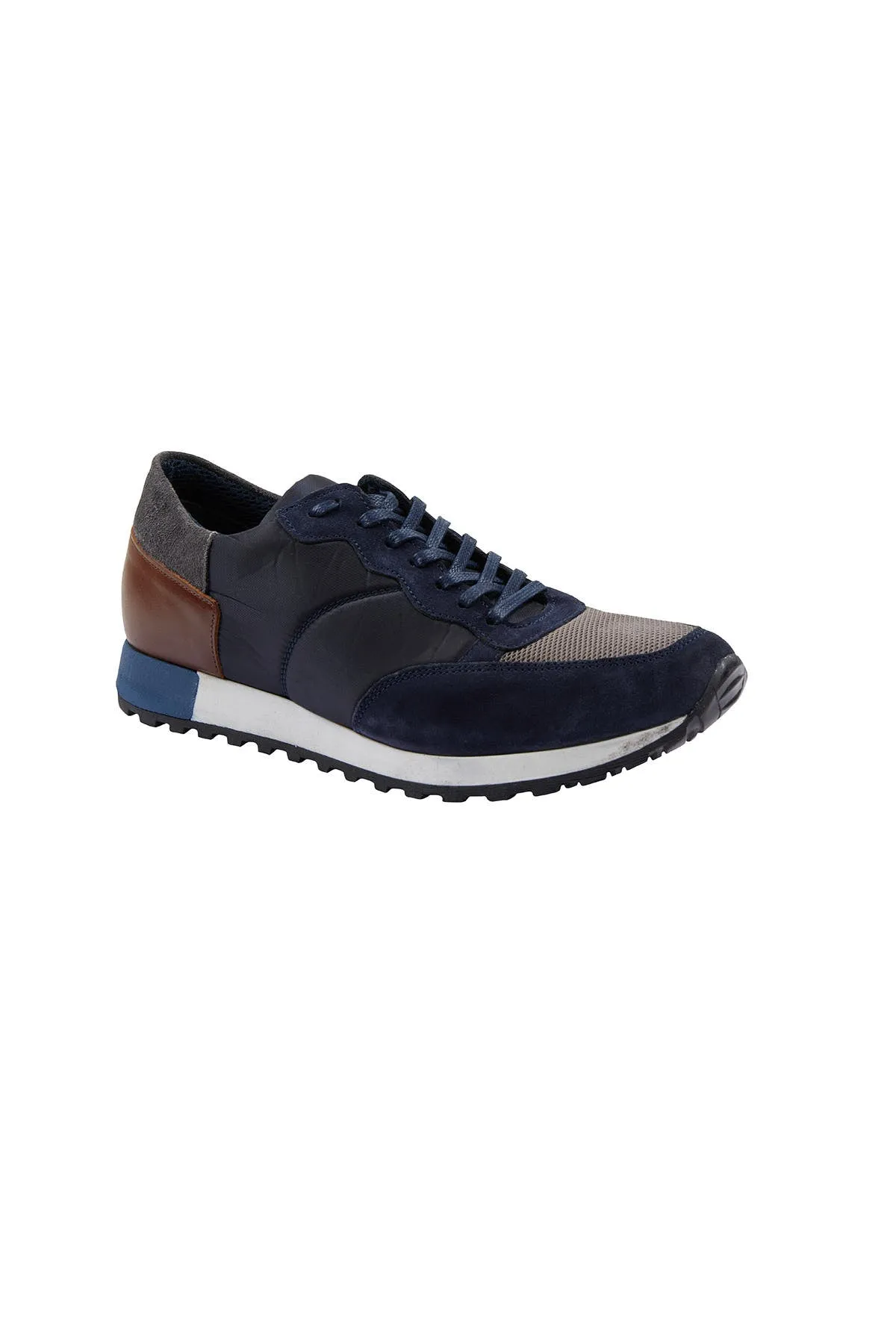 Beige Casual Lace-Up Shoes in 100% Genuine Leather, Navy