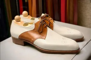 Bespoke White & Tan Lace Up Shoes for Men's