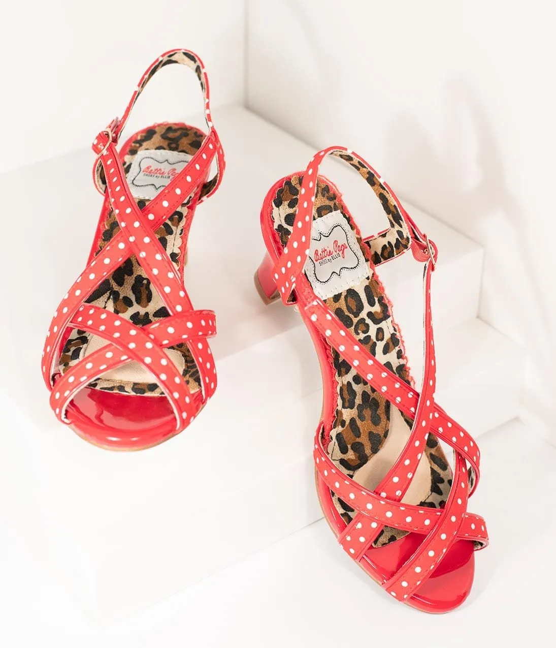 Bettie Page Retro Red & White Polka Dot Peep Toe Gracie Heels