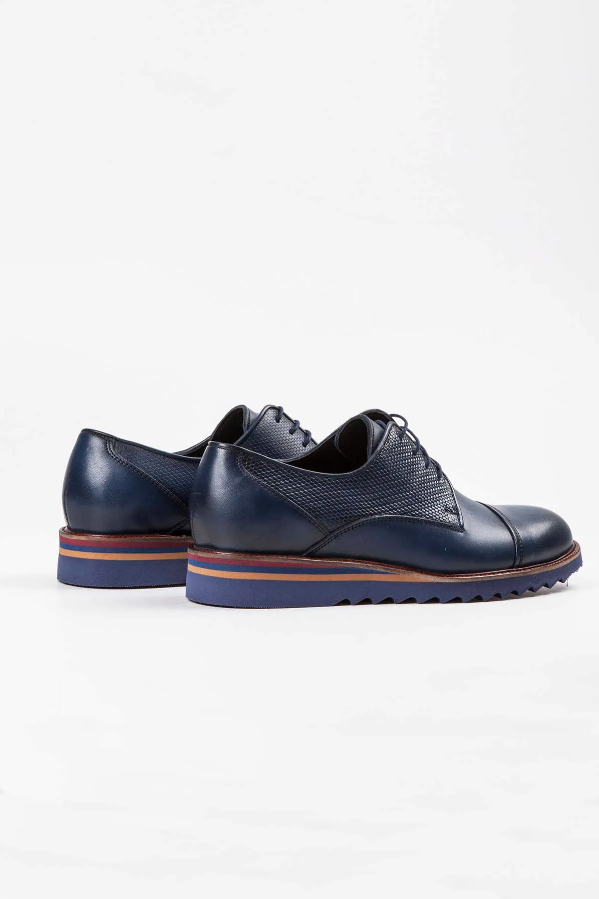 Black Casual Lace-Up Shoes in 100% Genuine Leather, Navy