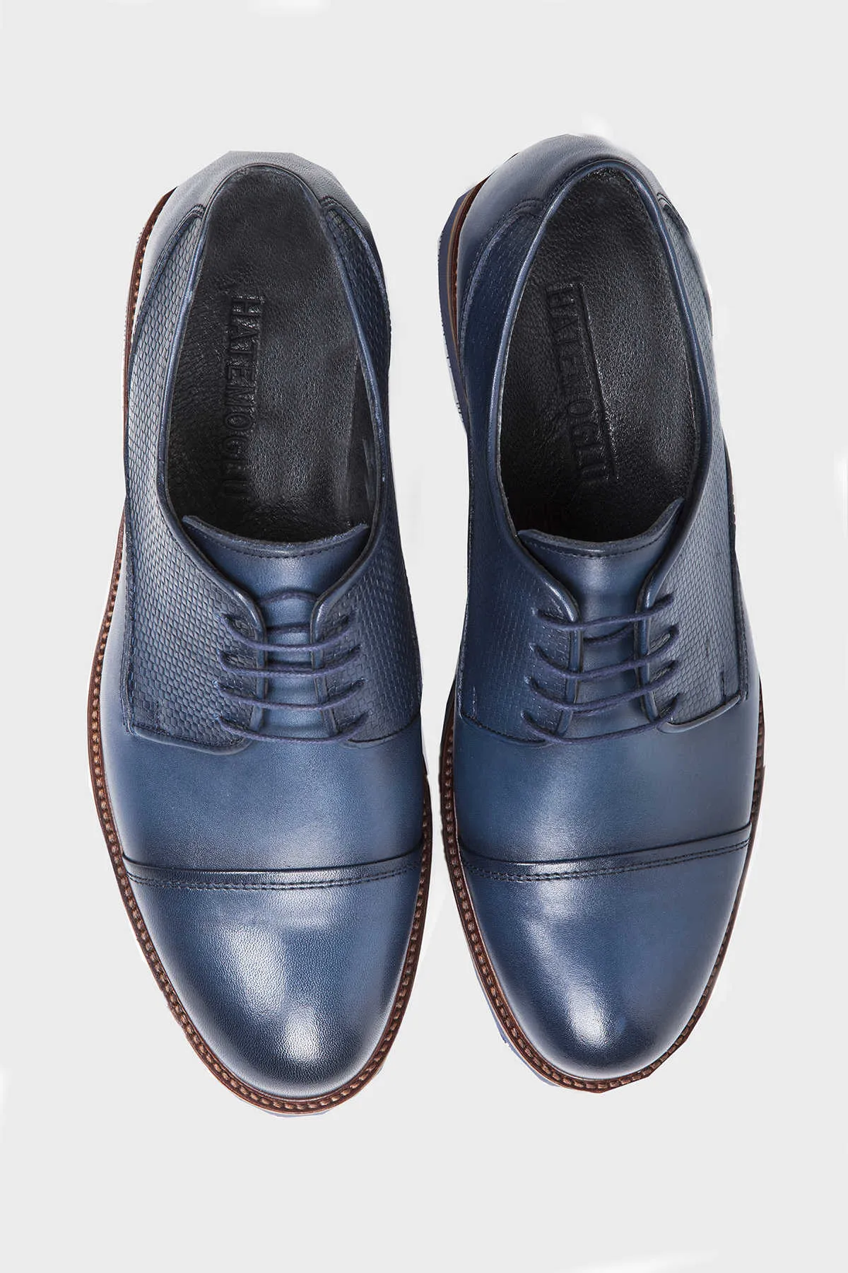 Black Casual Lace-Up Shoes in 100% Genuine Leather, Navy