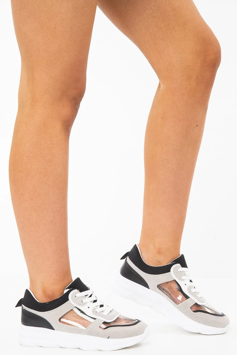 Black Contrast and Clear Lace Up Trainers - Molly