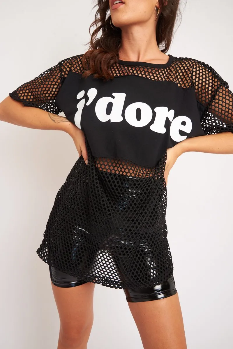 Black Fishnet J'dore Slogan T-shirt Dress - Fraida