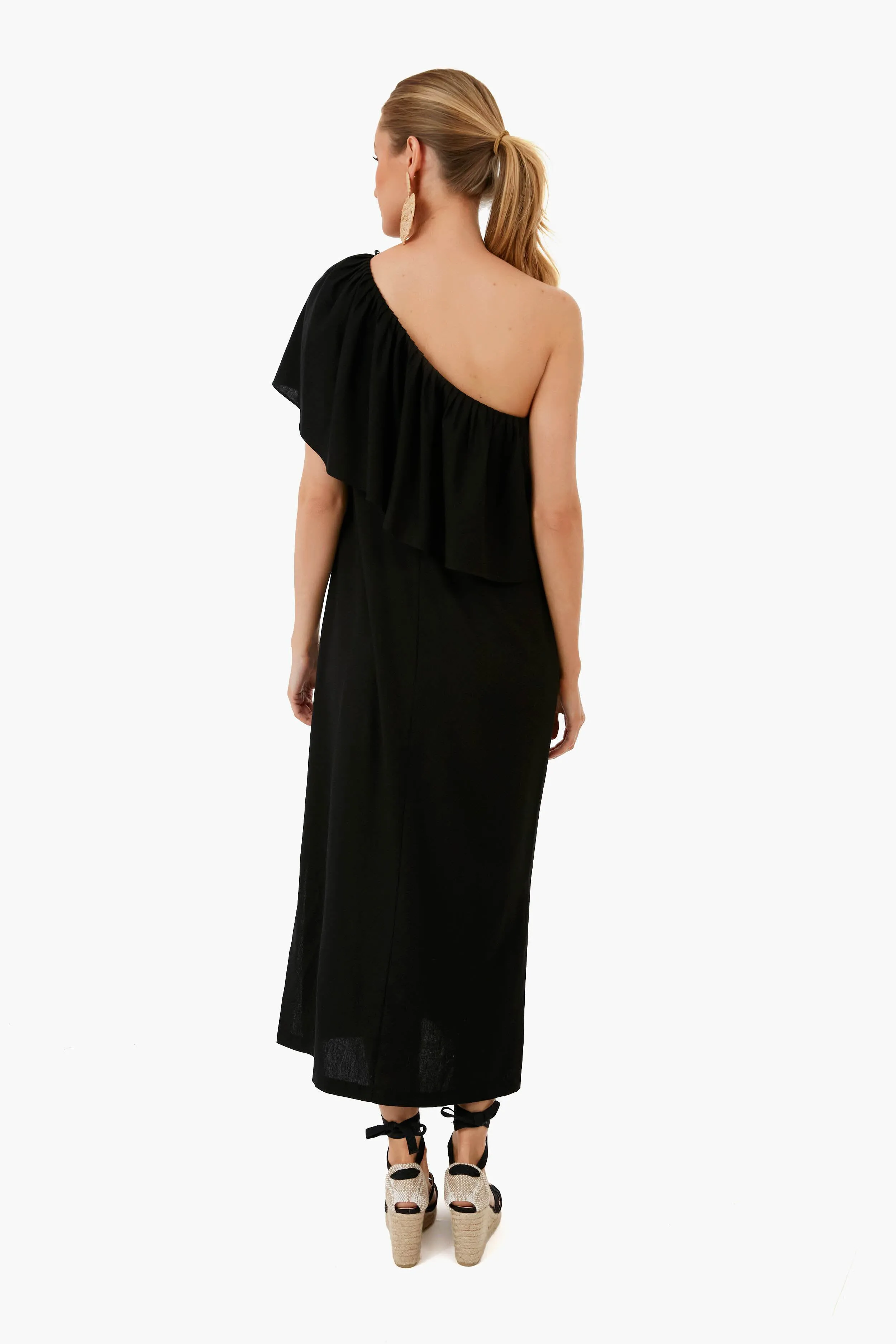 Black Florencia One Shoulder Dress