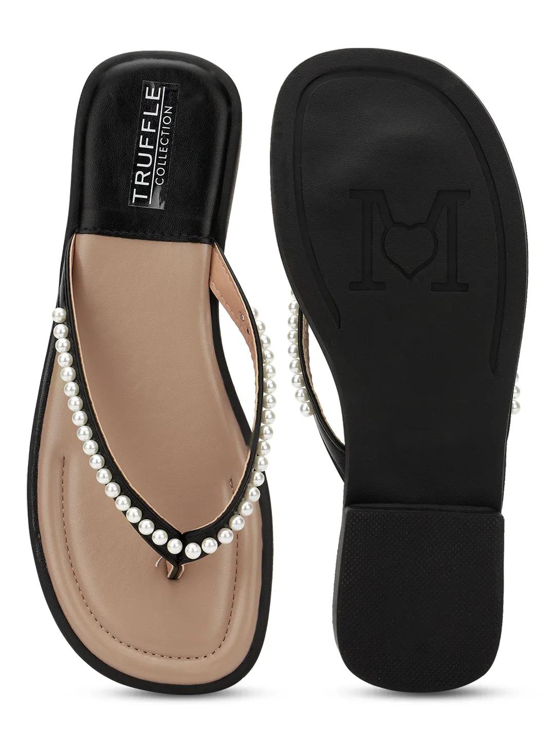 Black PU Pearl Slip-On Flats (TC-RS3594-BLK)