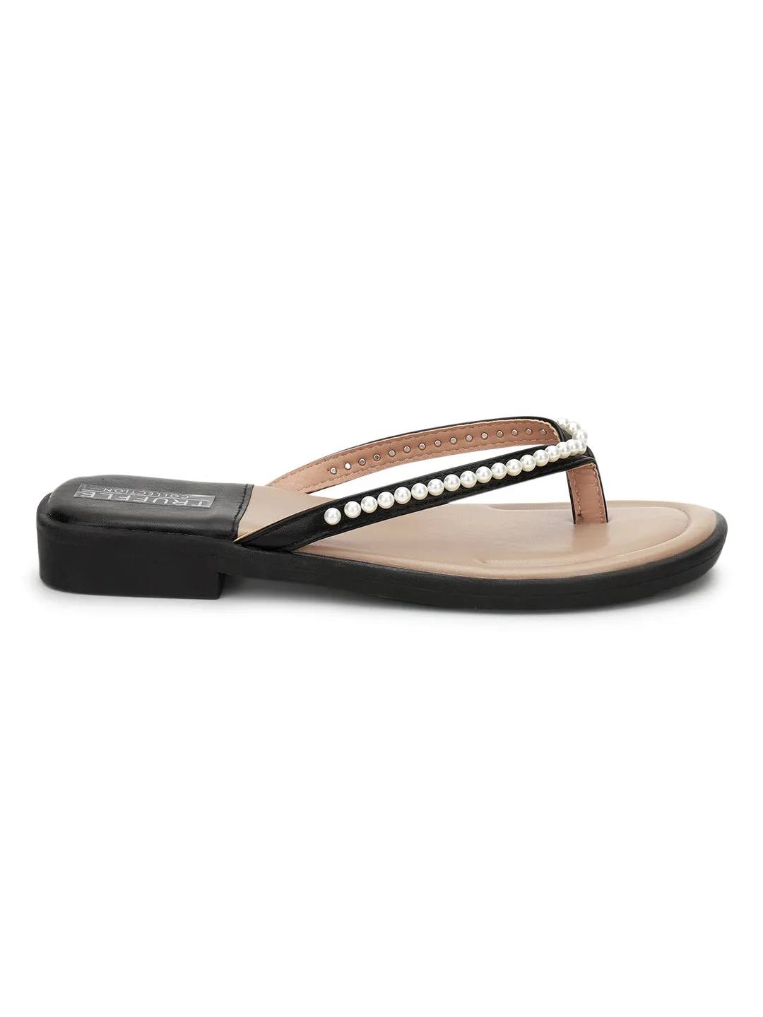 Black PU Pearl Slip-On Flats (TC-RS3594-BLK)