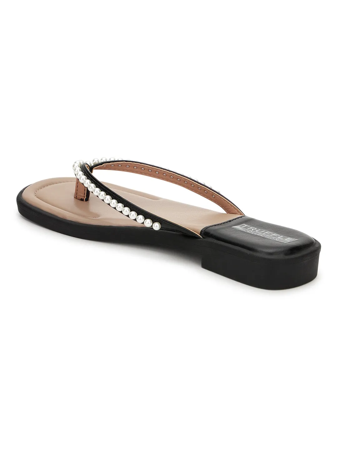 Black PU Pearl Slip-On Flats (TC-RS3594-BLK)