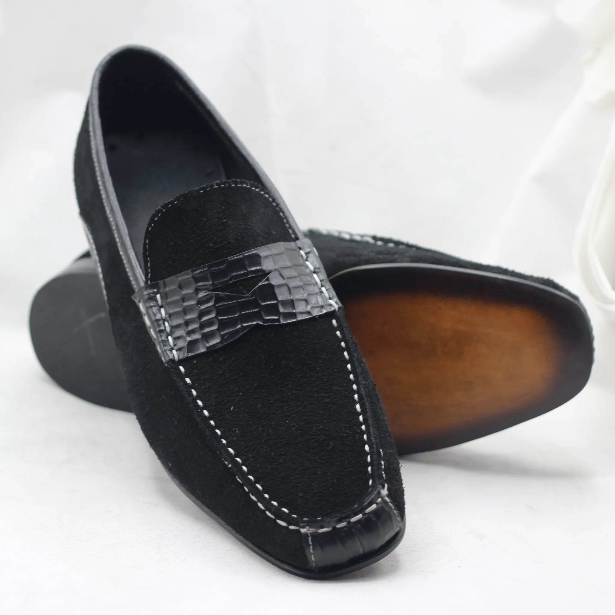 Black Suede Leather Loafers – Handmade Men’s Slip-On Shoes in Premium Quality Bespoke Moccasin Shoes Tailored to Your Tastes, Handmade Bespoke Custom Made, Leather Loafers Shoes, Slip On Shoes Slippers Shoes