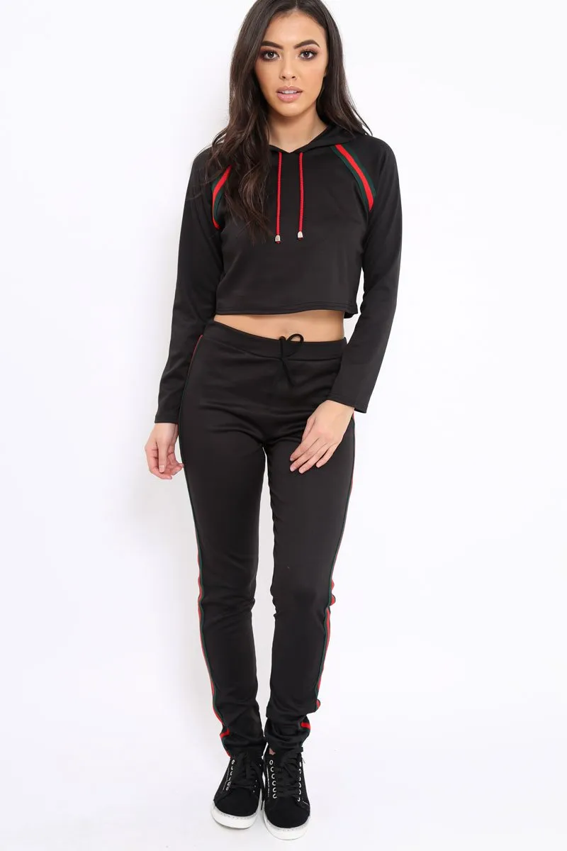 Black Tracksuit with Khaki and Red Side Stripe - Beatrix