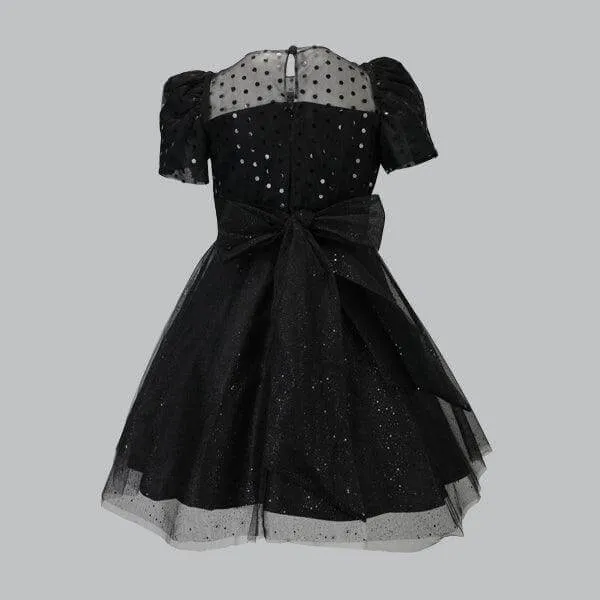 BLACK TULLE FLARE DRESS WITH HAIRBOW