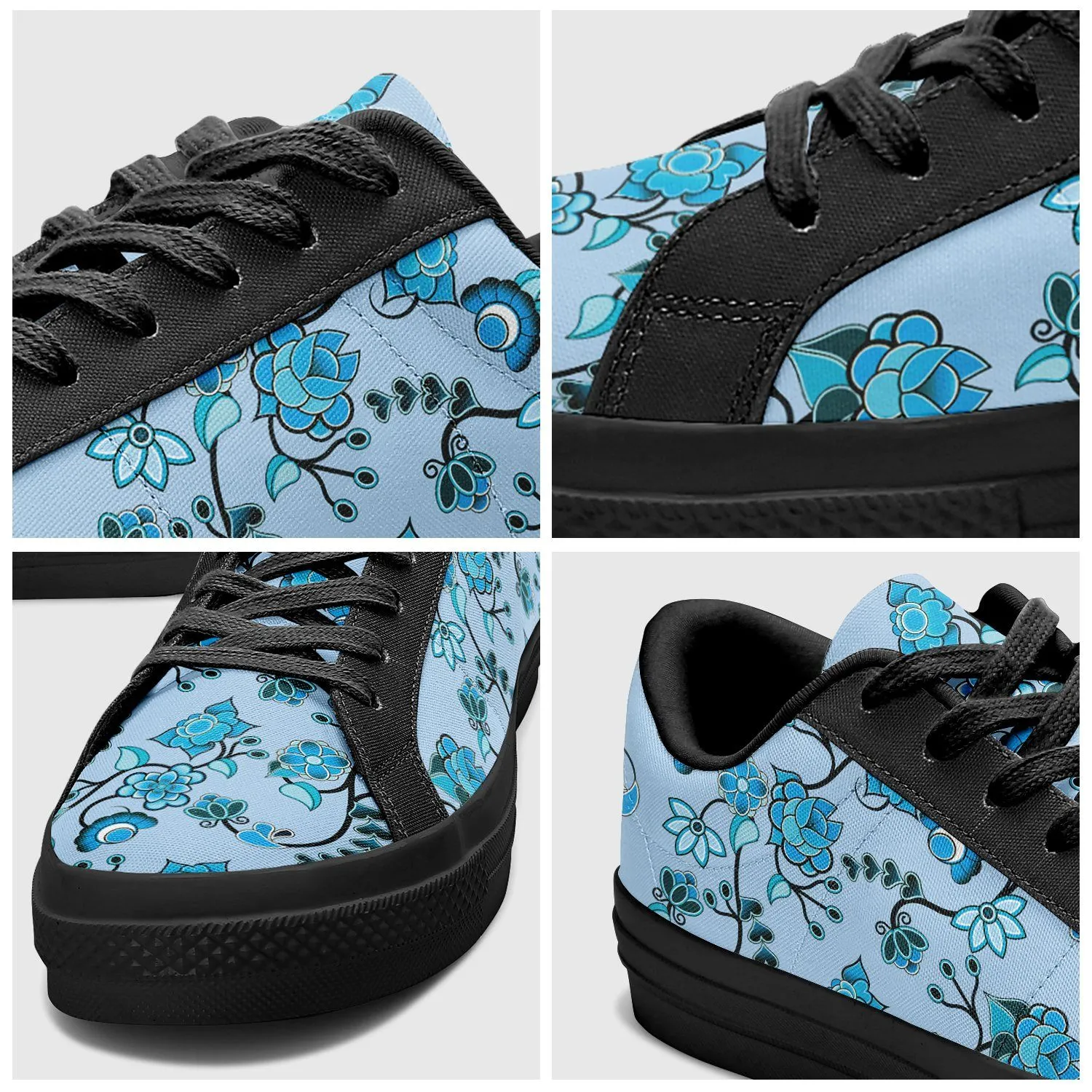 Blue Floral Amour Aapisi Low Top Canvas Shoes Black Sole