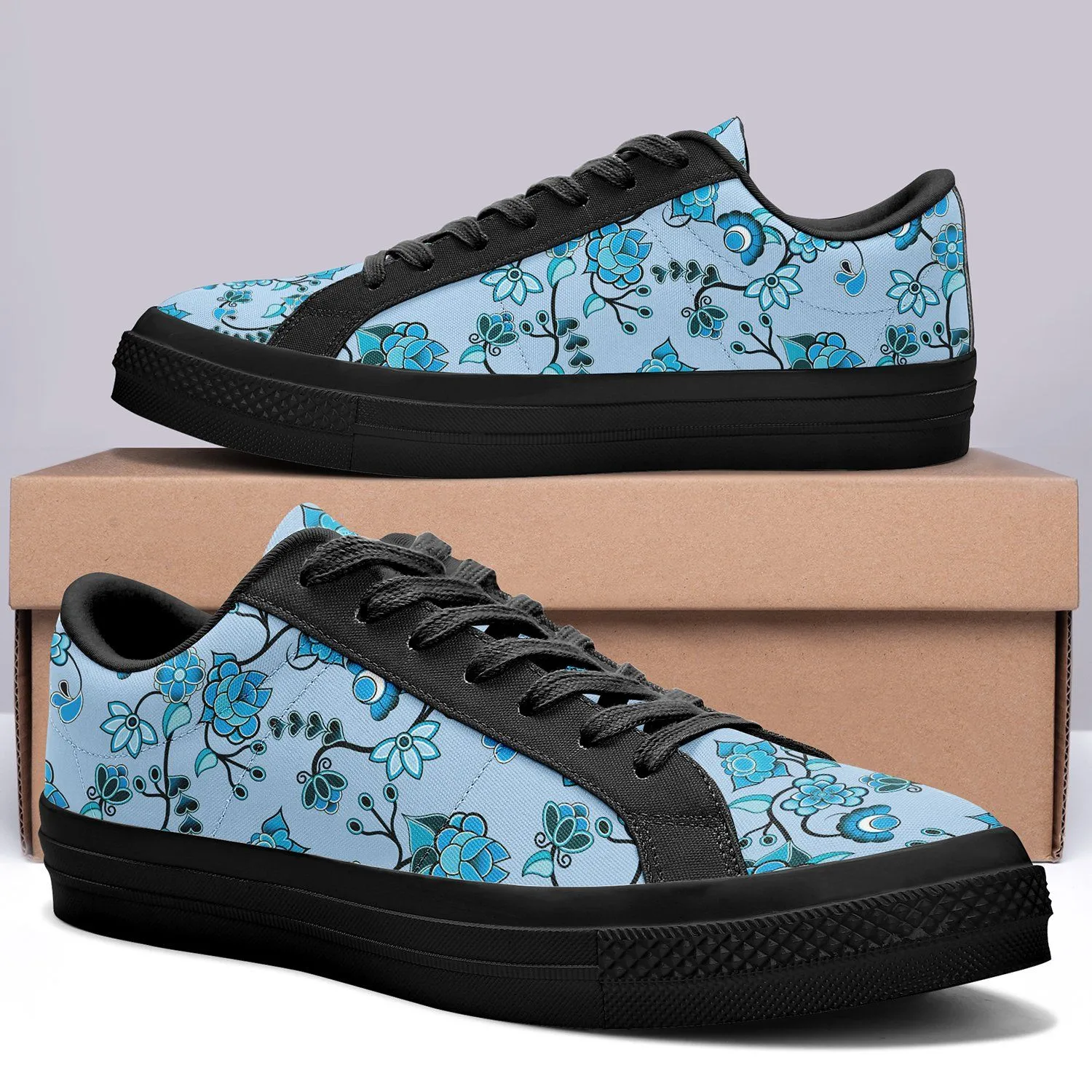 Blue Floral Amour Aapisi Low Top Canvas Shoes Black Sole