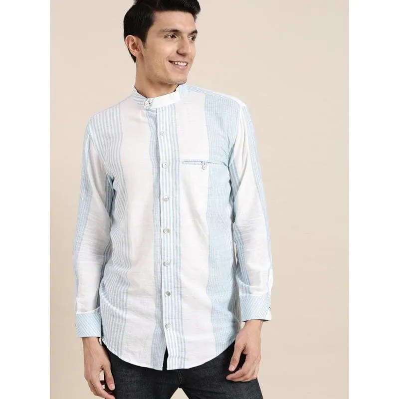 Blue Striped Khadi Men Shirt