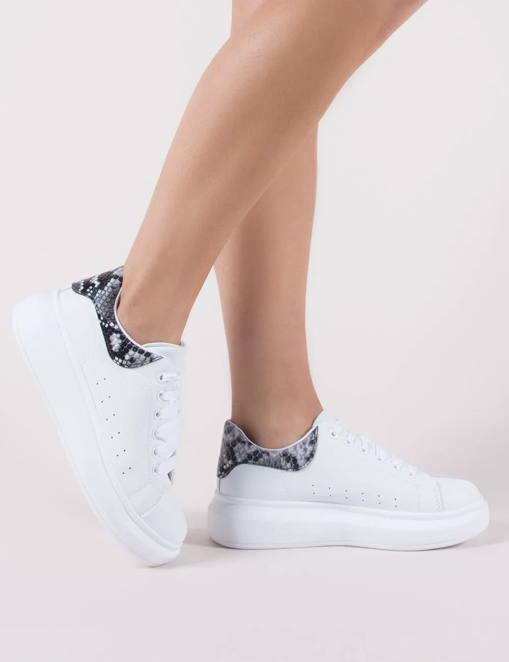 Bolt Platform Trainers in White and Snake