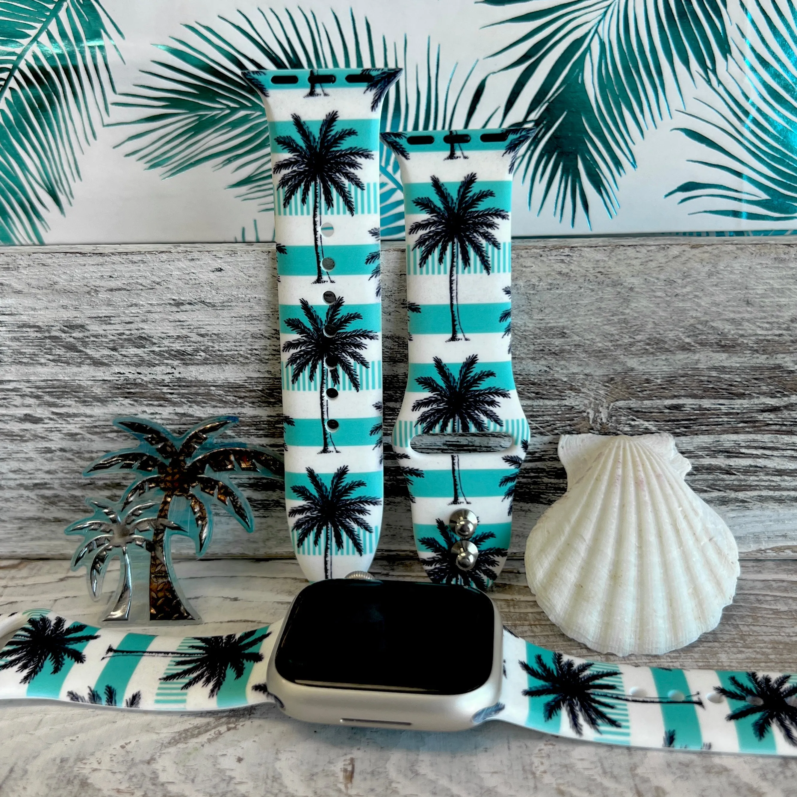 Breezy Palm Tree Print Silicone Band For Apple Watch