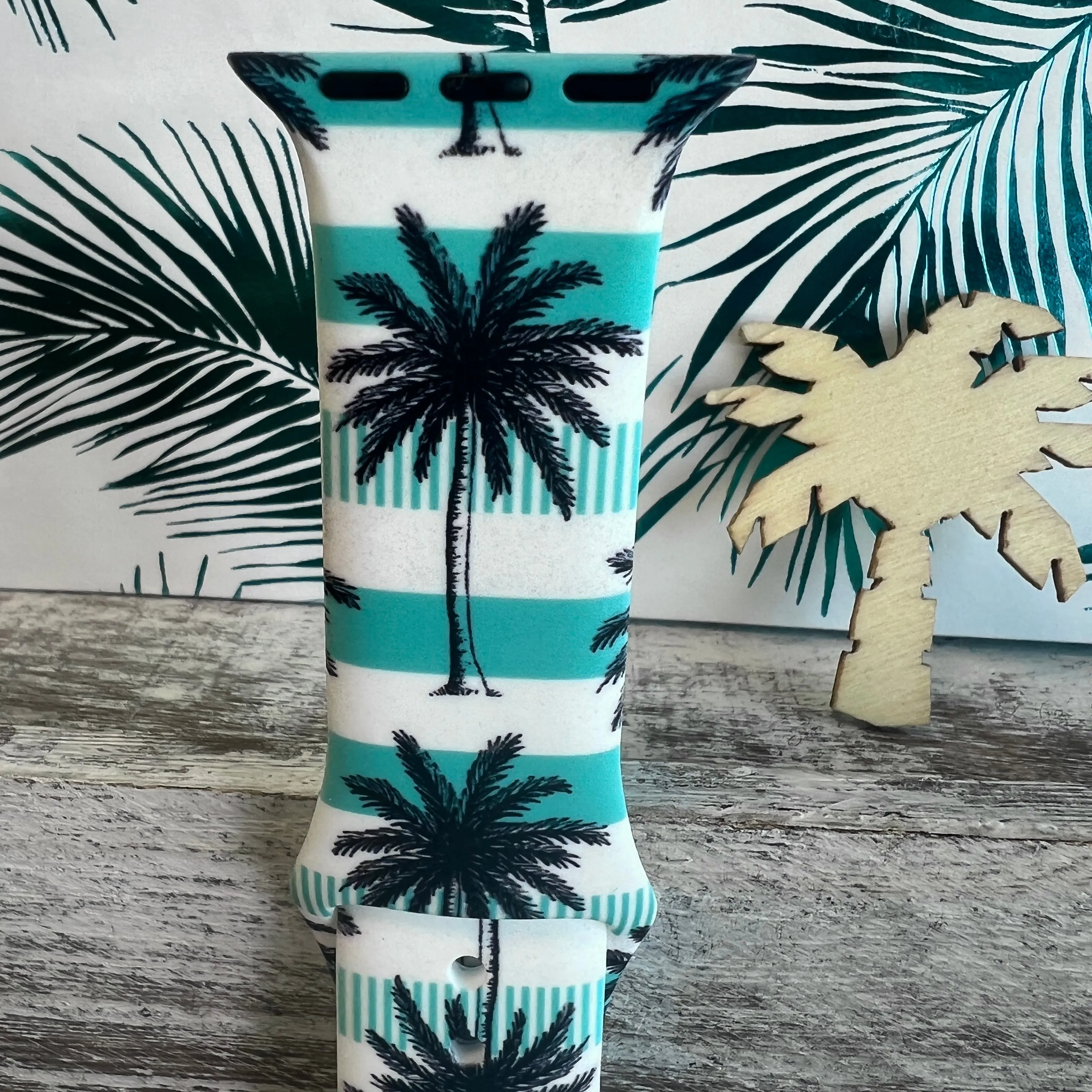 Breezy Palm Tree Print Silicone Band For Apple Watch