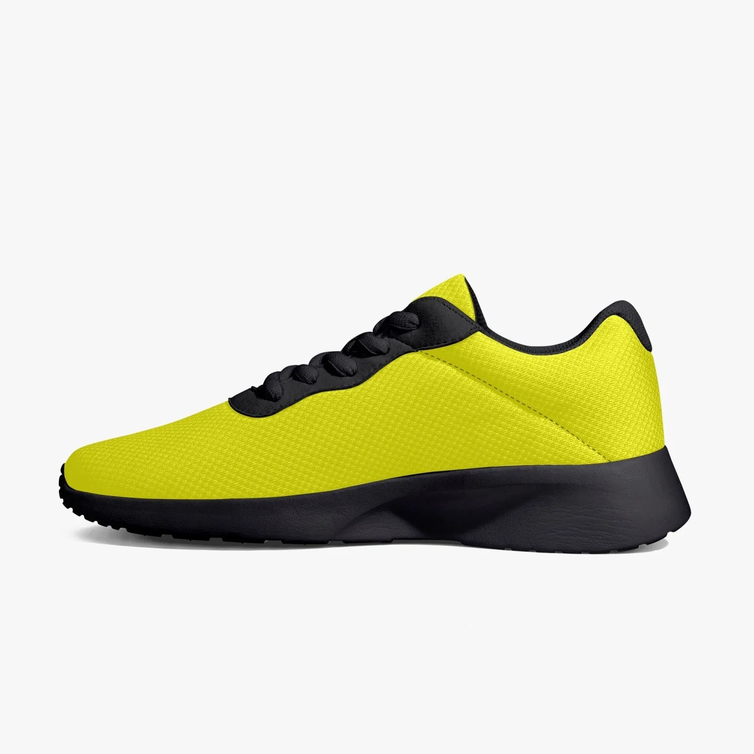 Bright Yellow Color Unisex Sneakers, Soft Solid Yellow Color Best Lifestyle Unisex Casual Designer Mesh Running Shoes With Black Soles