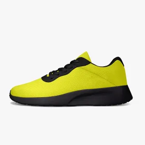 Bright Yellow Color Unisex Sneakers, Soft Solid Yellow Color Best Lifestyle Unisex Casual Designer Mesh Running Shoes With Black Soles