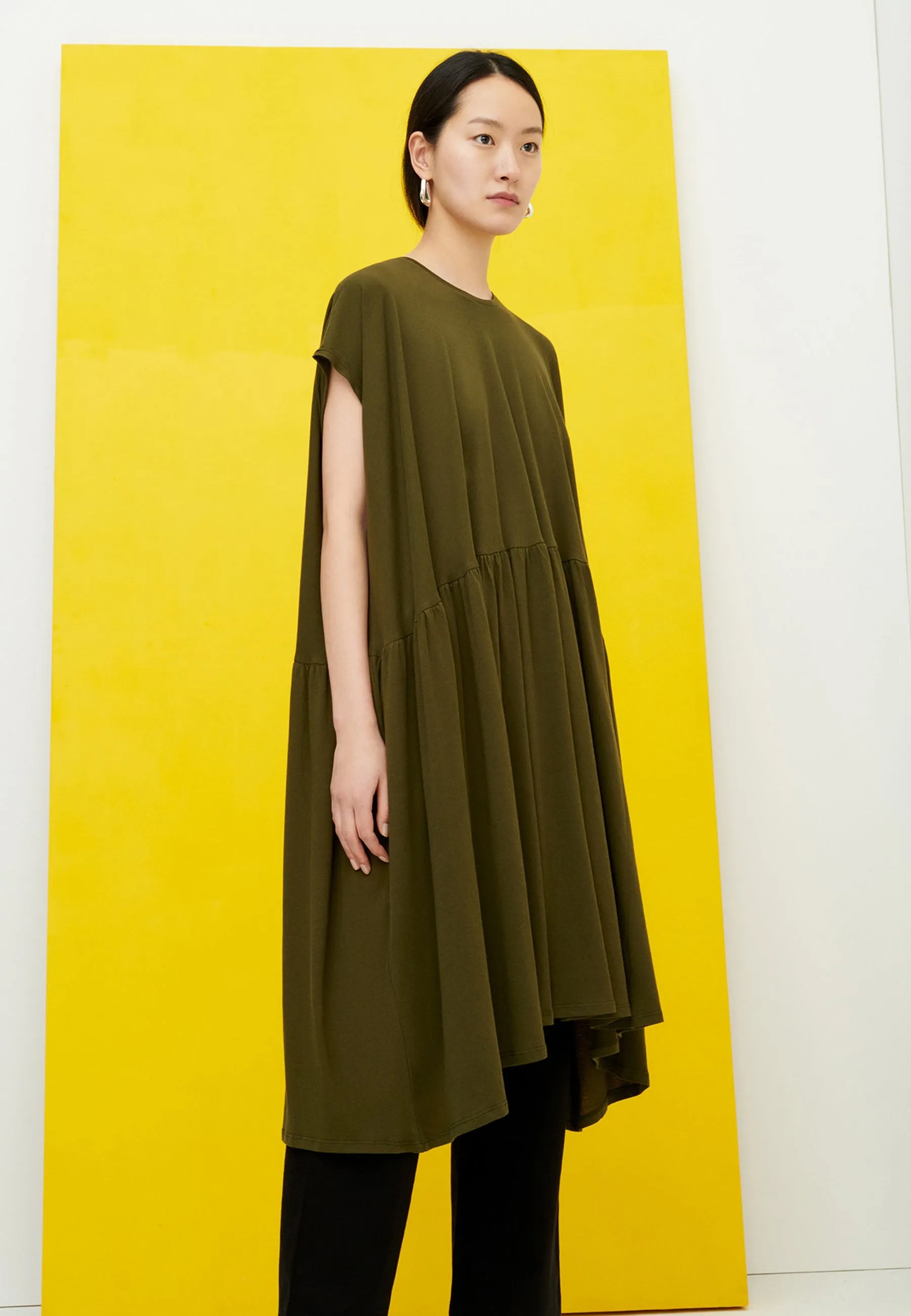 Building Block Gather Dress - dark green