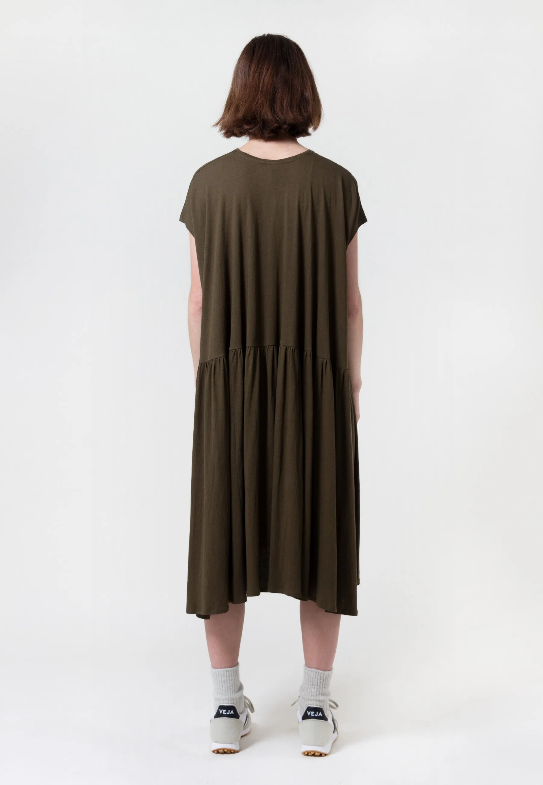 Building Block Gather Dress - dark green