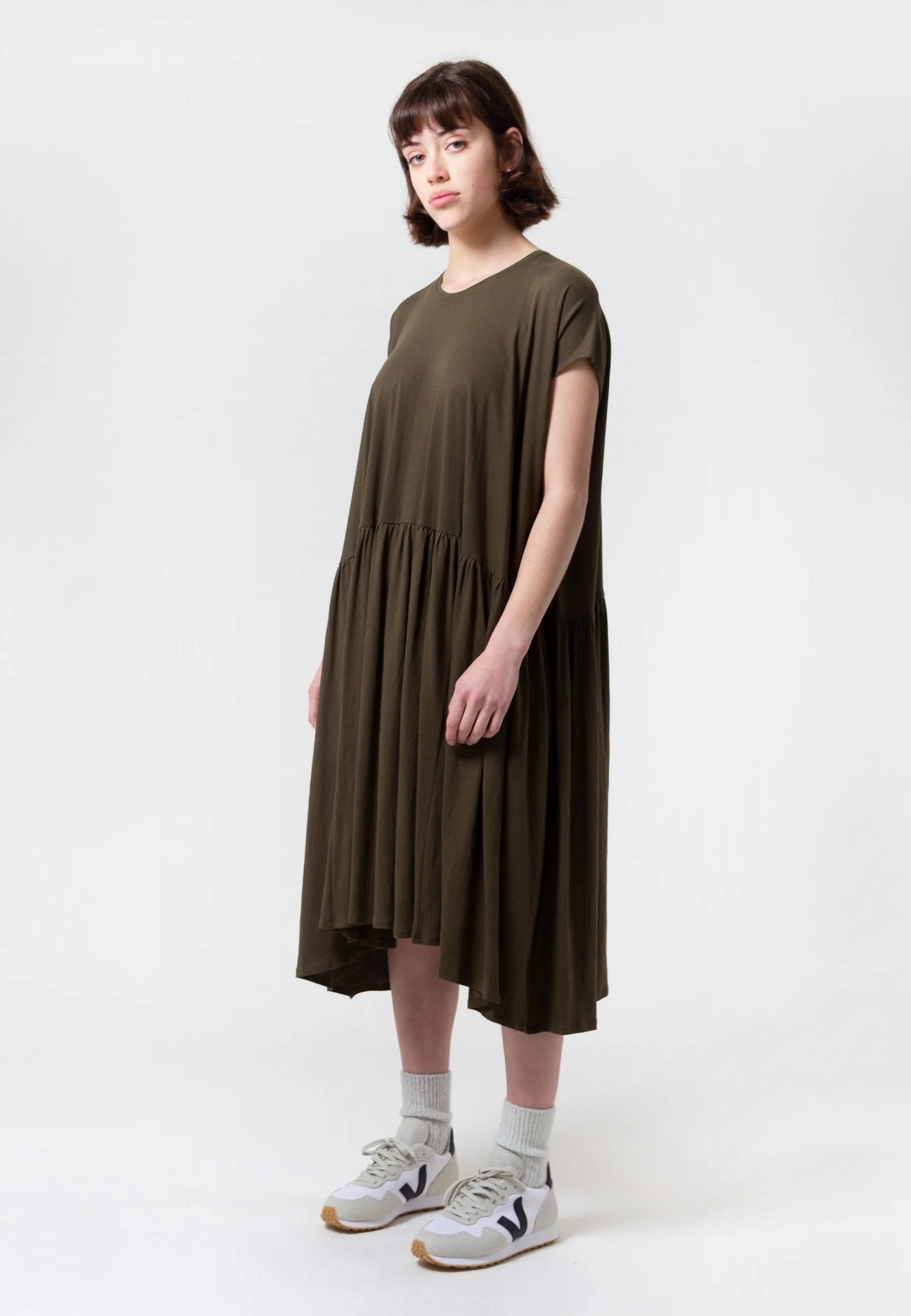 Building Block Gather Dress - dark green