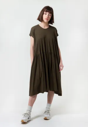 Building Block Gather Dress - dark green