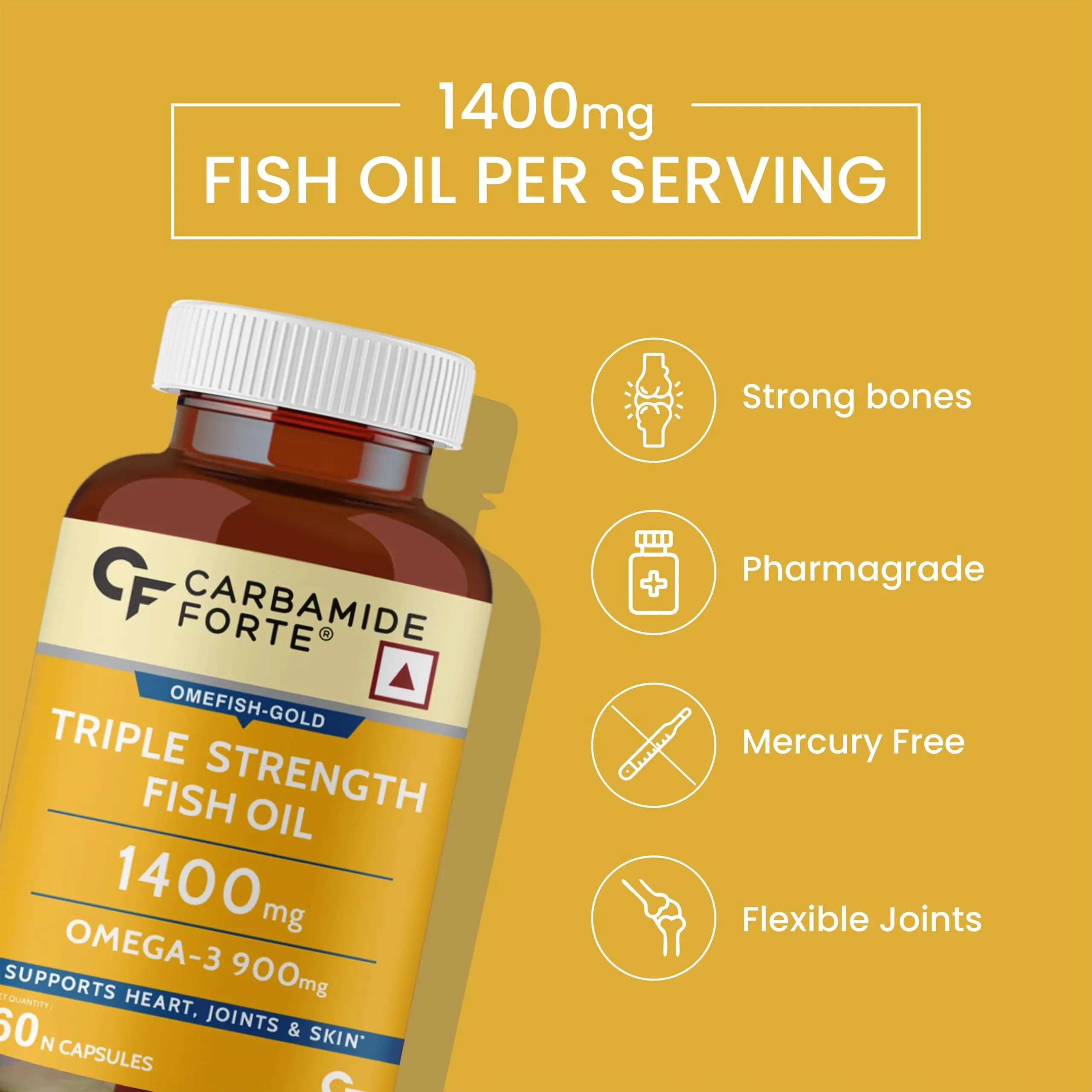 Carbamide Forte Triple Strength Fish Oil 1400mg with Omega 3 900mg for Men & Women - 60 Softgel Capsules